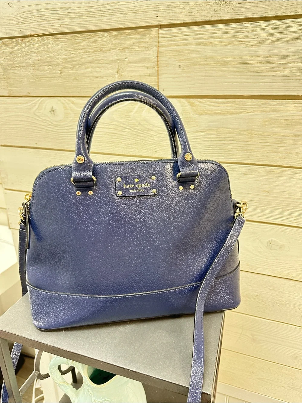Kate Spade New York Navy Pebbled Leather Satchel Crossbody Bag 💙